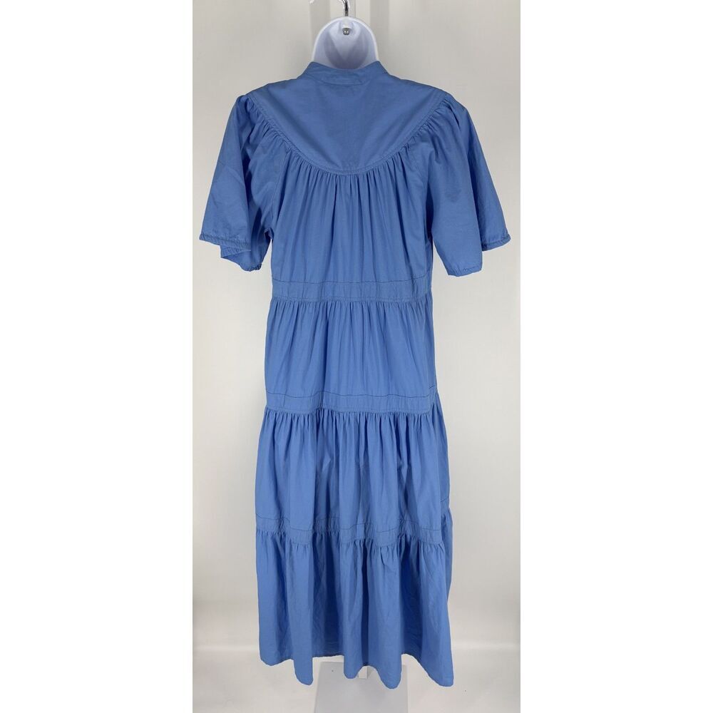 Oliphant Design Henley Blue Button Puff Tiered Cotton Midi Dress - Picture 5 of 5